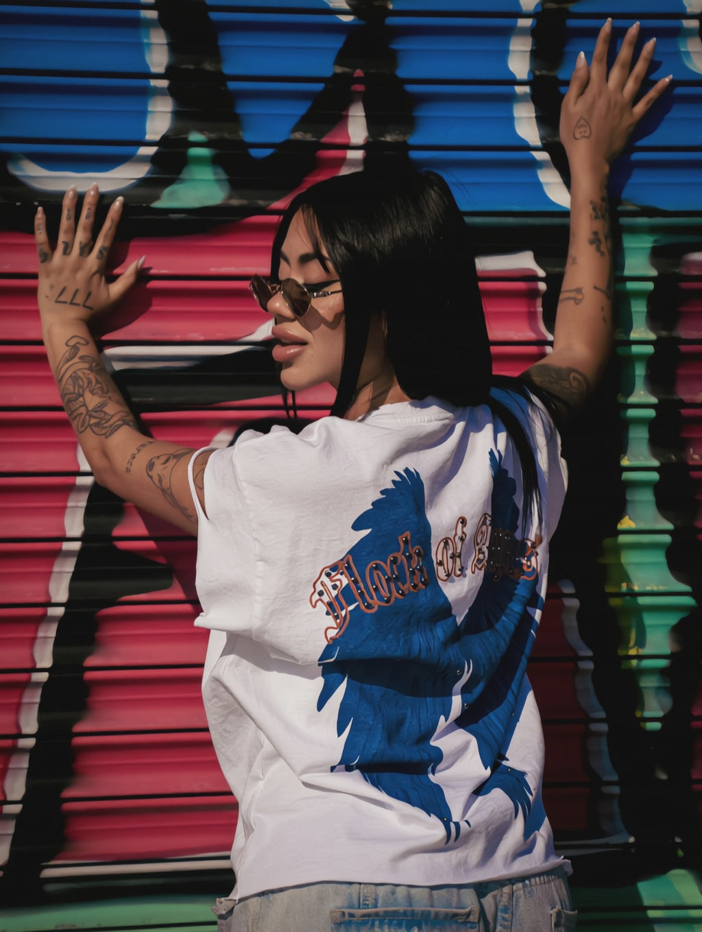 FOA ORANGE & BLUE SCROLL TEE